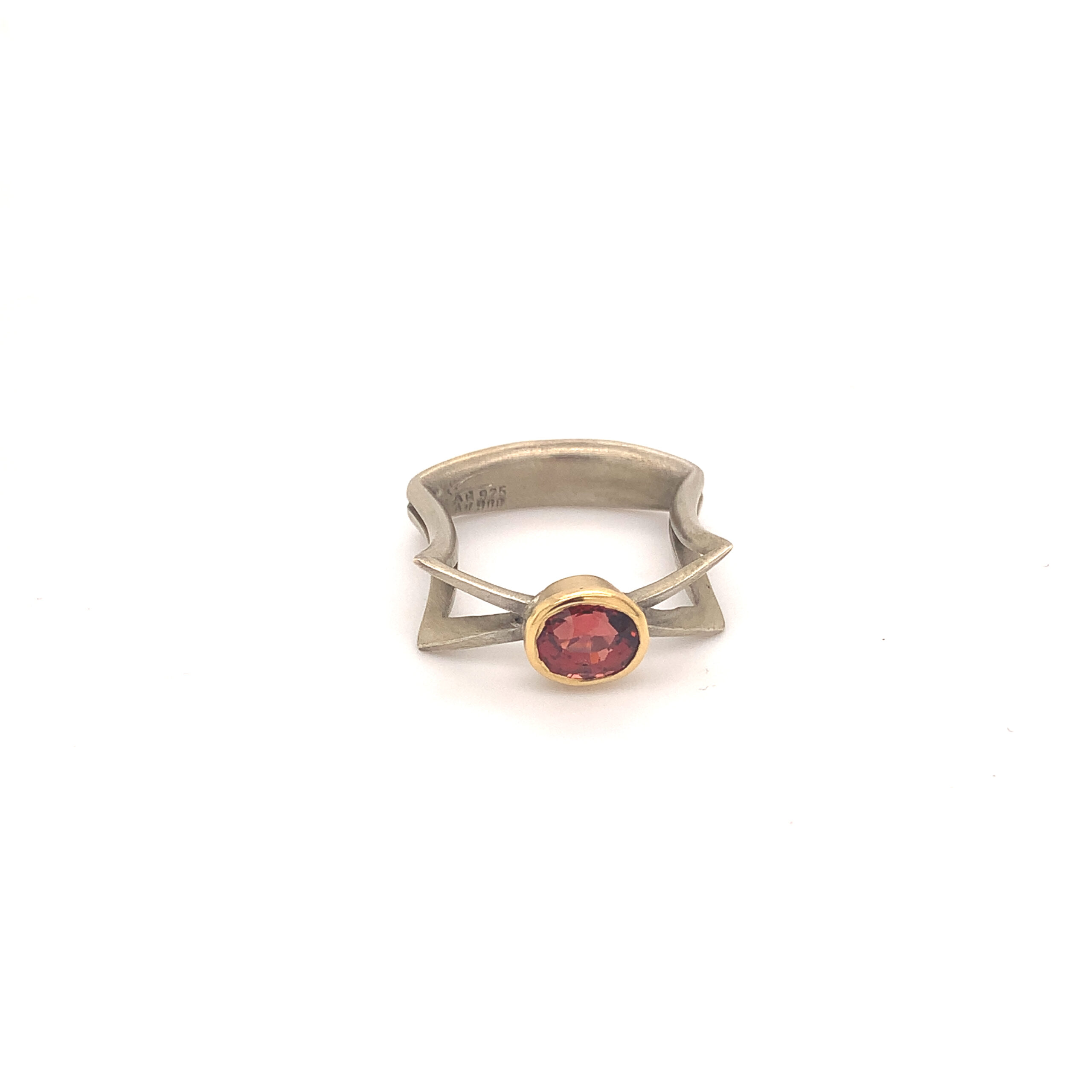 Smartcurve Ring in silber und Gold, Spessartin oval facettiert raffinierte Form mit perfektem Sitz, Größe 58, Größenanpassung ist im Kaufpreis enthalten.