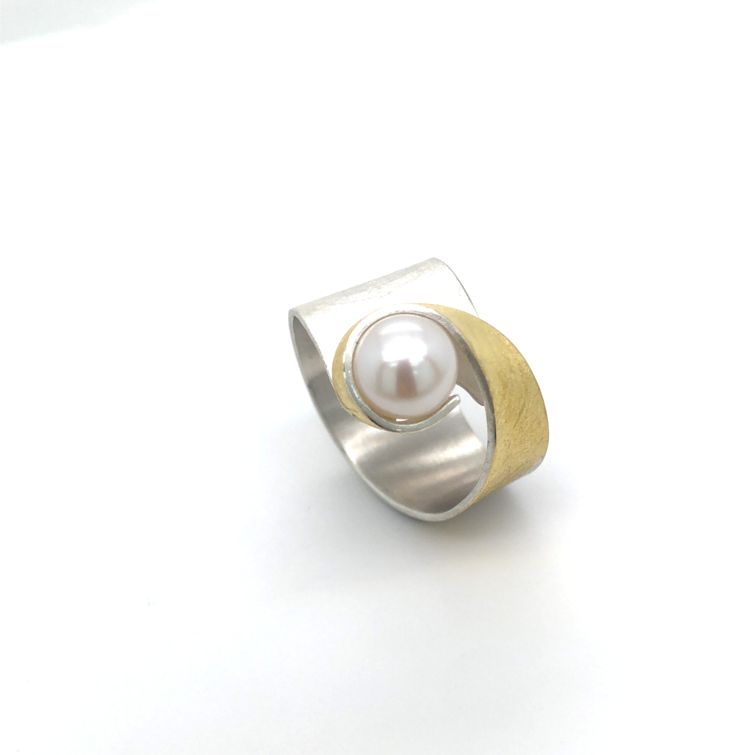 Ring in Silber 925 /Gold 900 mit einer Perle, Gr. 57