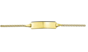 Geelgouden graveerarmband met een poli afwerking. De lengte van de armband bedraagt 11cm met 2cm extensie. De plaat heeft een dikte van 0.5mm.