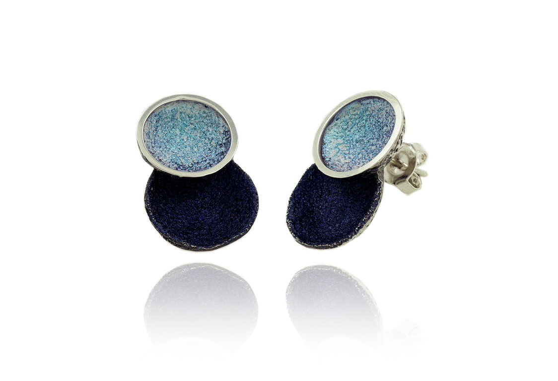 Arior - Zilveren oorstekers, Singular big blau 2 round, 23x14mm - 1144261XPP