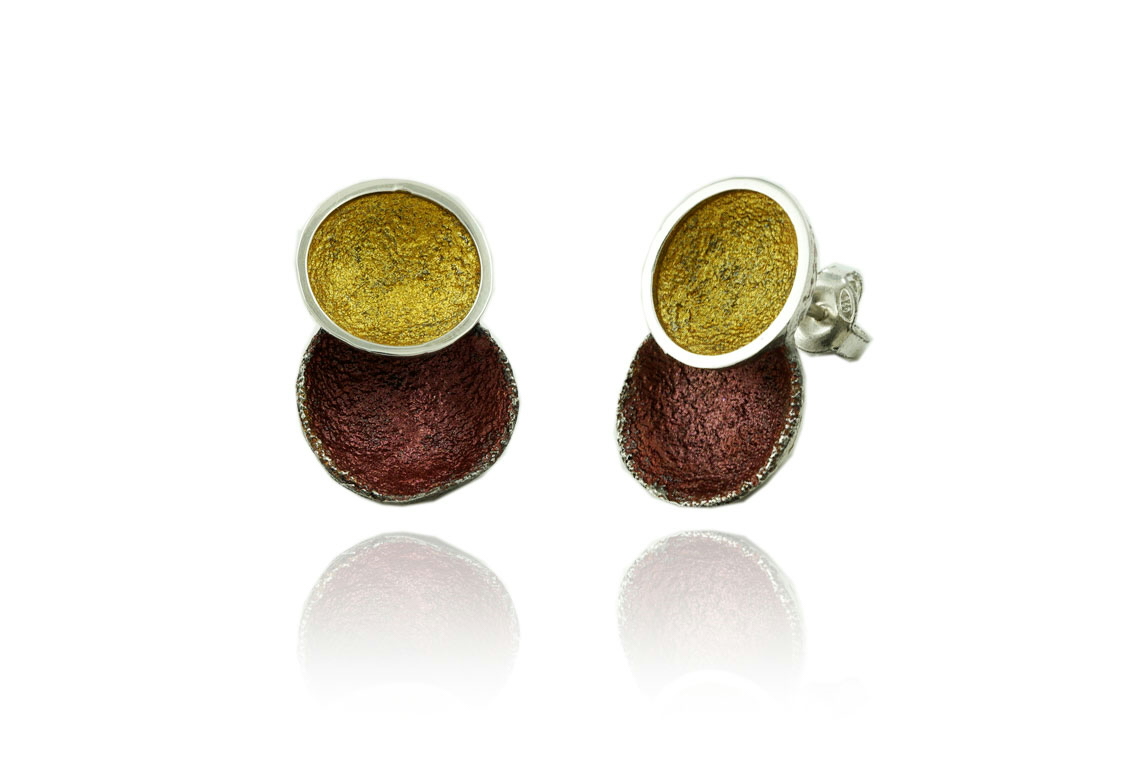 Arior - Zilveren oorstekers, Singular big ochre 2 round, 23x14mm - 1144264XPP