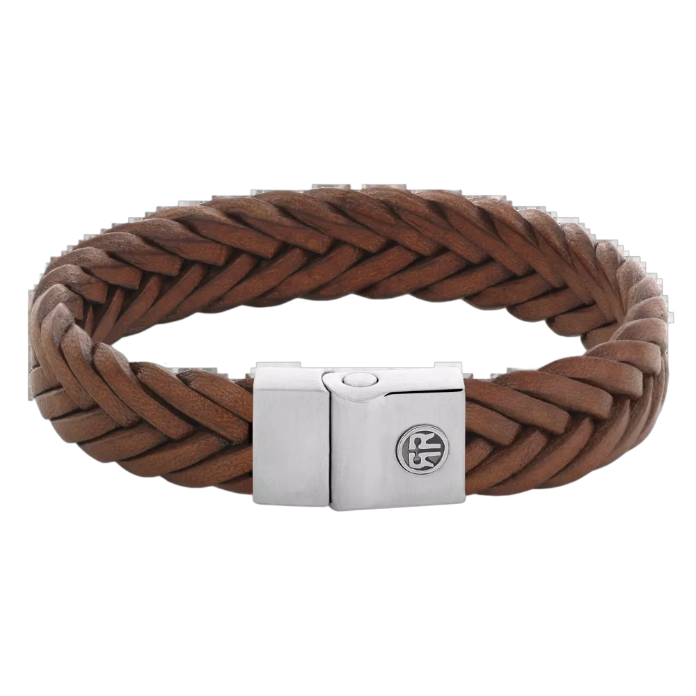 Rebel en Rose armband, Premium Braided 12mm Cognac L