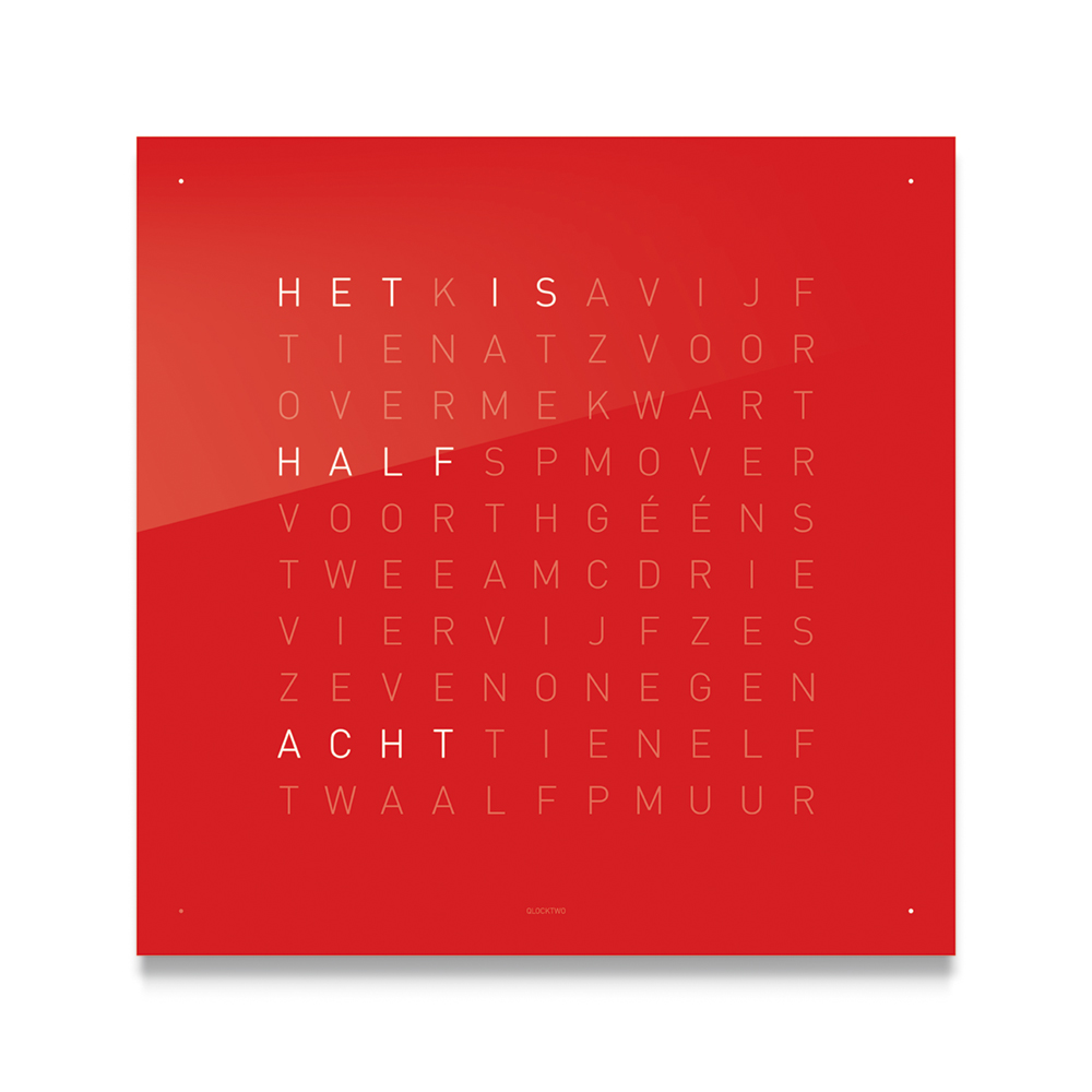 Front voor qlocktwo earth 45 touch cherry cake rood.
