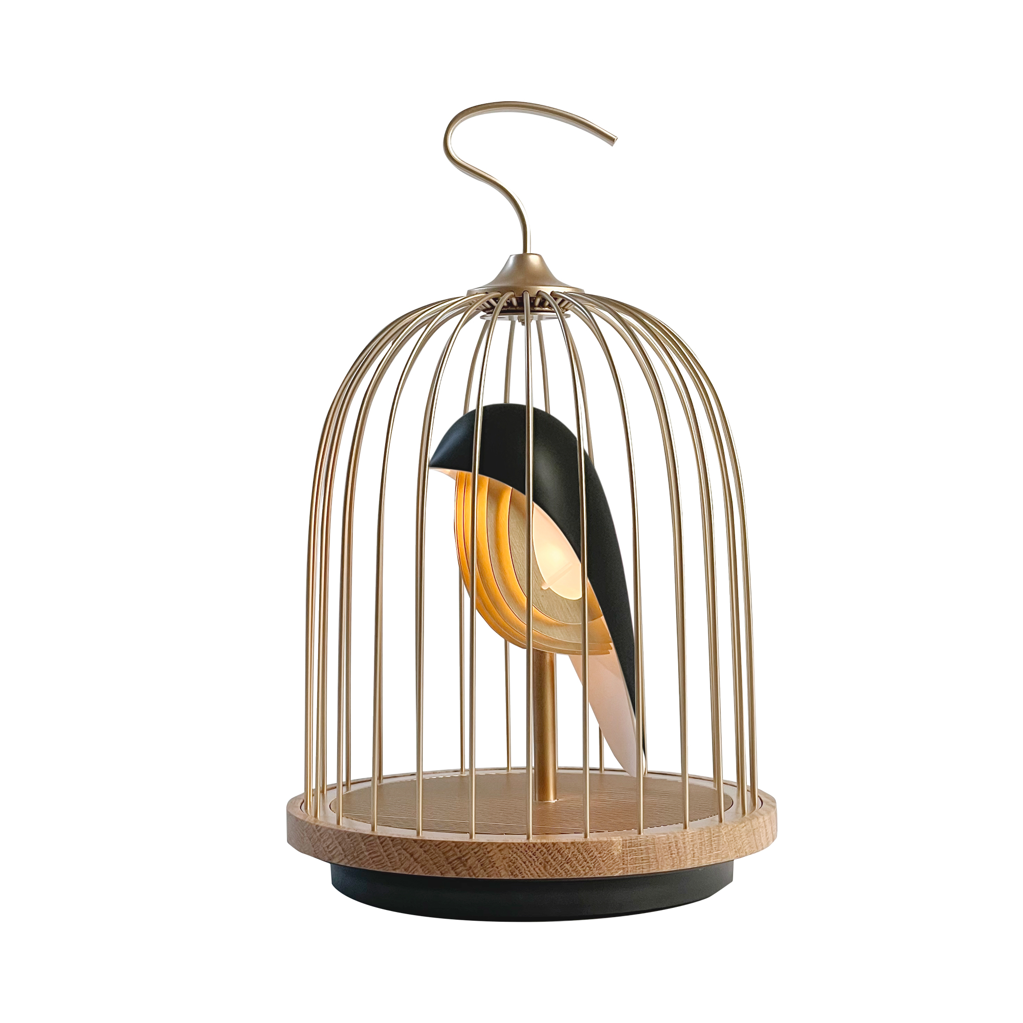 JINGOO GOLD BLACK is een prachtige matzwarte vogel aangevuld met een matgouden vogelkooi. De matgouden afwerking geeft een luxueuze nieuwe toevoeging aan de collectie en de combinatie van goud en zwart straalt een klassieke verfijning uit. Dit object geeft niet alleen een luxueus tintje aan uw interieur, maar zorgt ook voor geluid van hoge kwaliteit en sfeerverlichting - allemaal bedoeld om u te helpen ontsnappen aan het snelle tempo van het moderne leven.