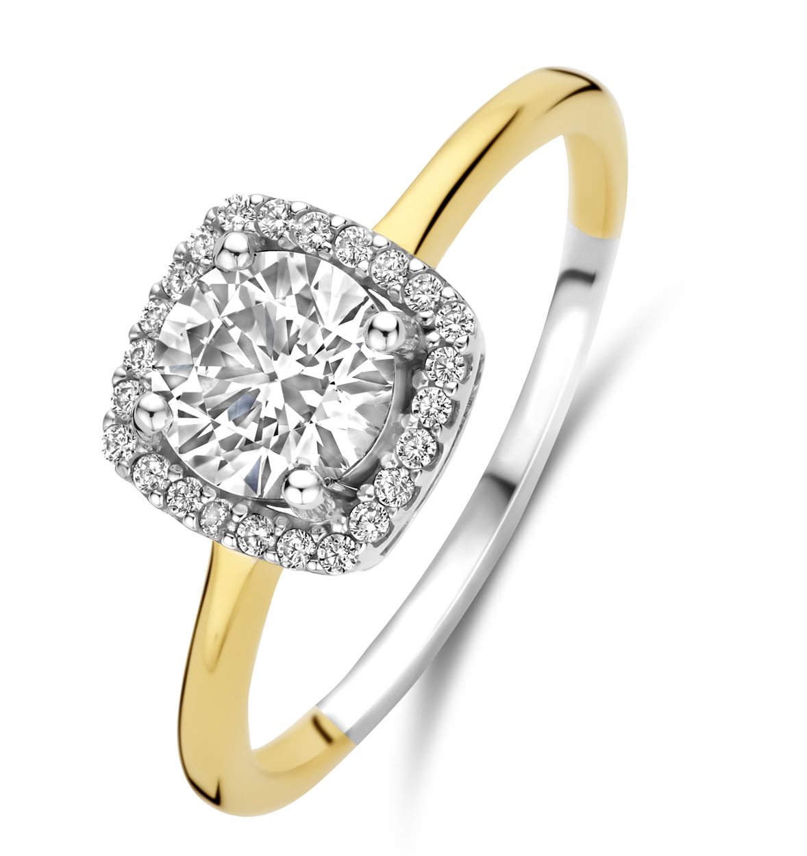 zilveren ring, bicolor+vierkant cz mt56