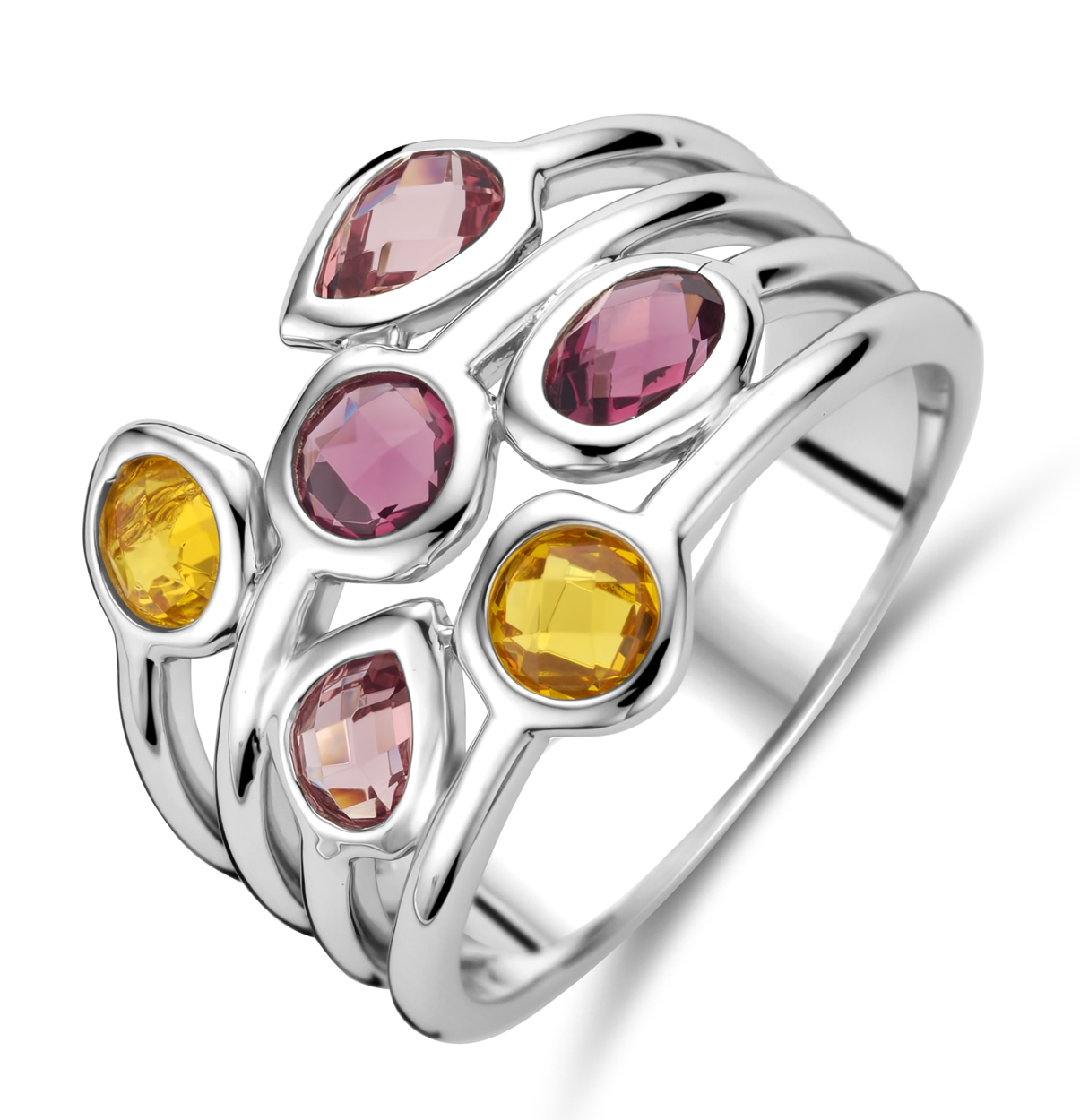 zilveren ring, bordeaux/oranje cz mt58