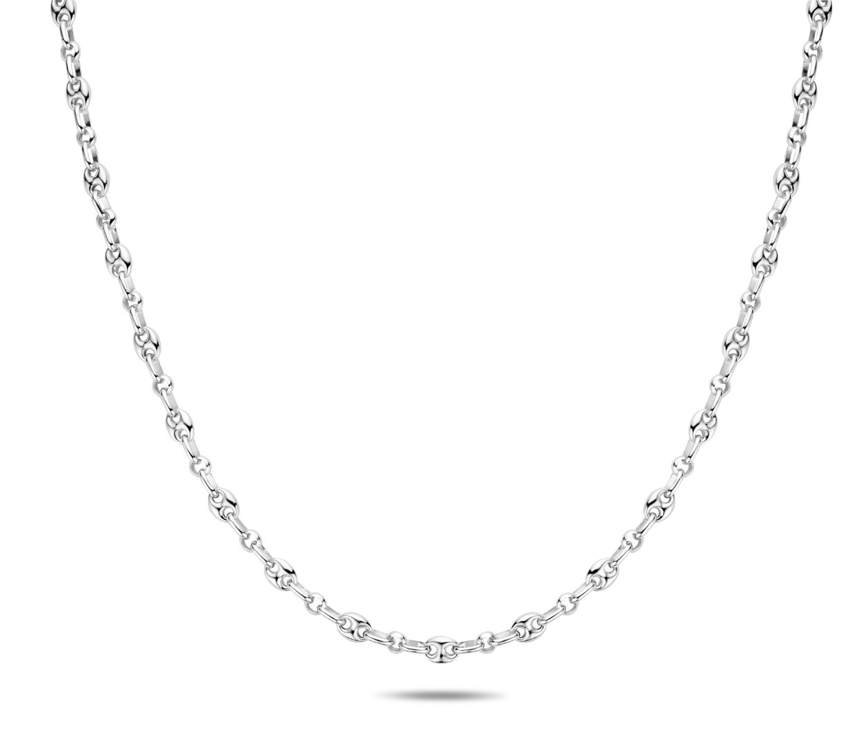 zilveren collier, koffiebonen+ ovalen 44,5cm
