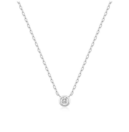 Silver round solitaire cubic zirconia necklace