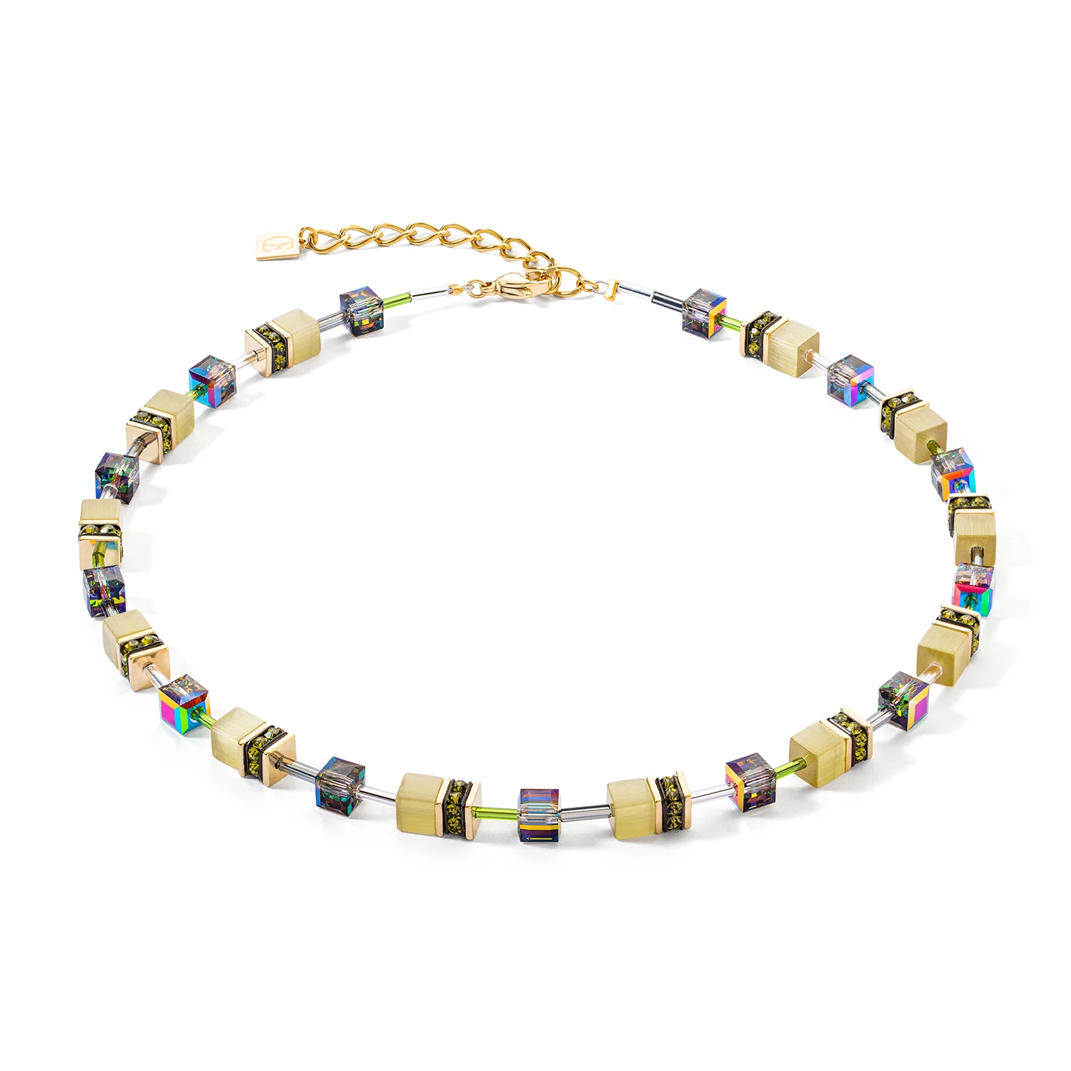  Coeur de Lion collier Olive; Synthetisch tijgeroog, swarovski crystal, strass