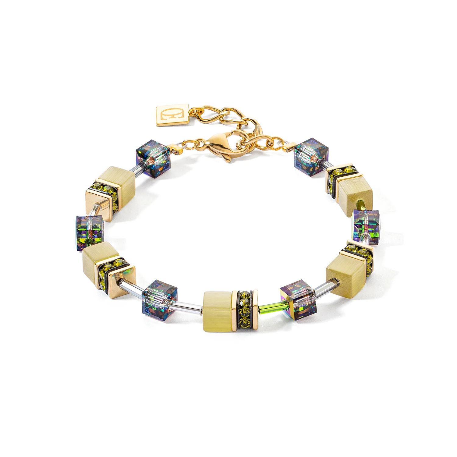 Coeur de Lion armband Olive; Synthetisch tijgeroog, swarovski crystal, strass