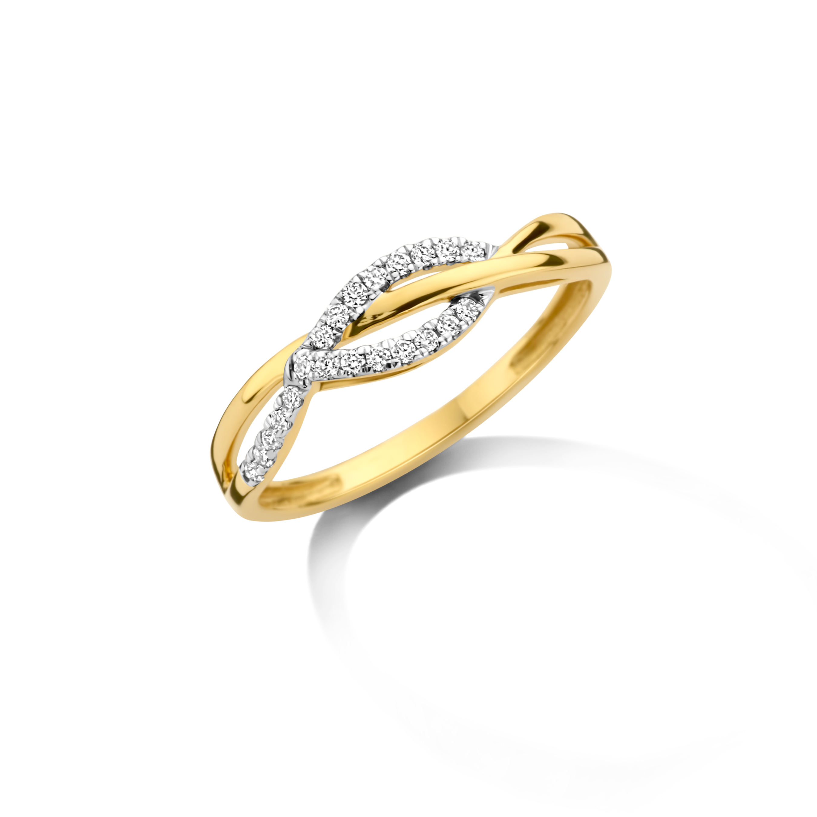 Gouden ring 18 kt met diamant 0,10 ct
maat 54