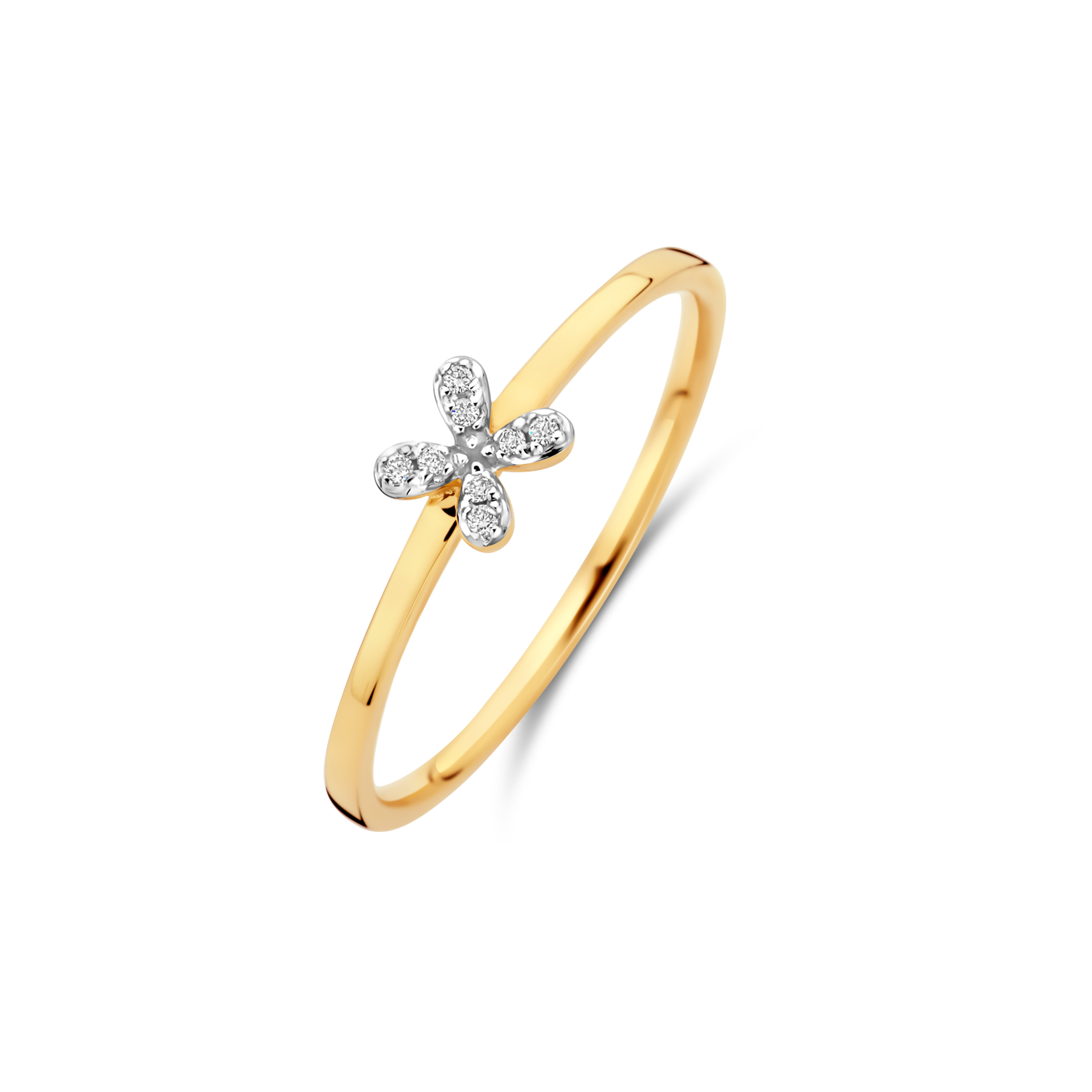 Gouden ring 18 kt met diamant 0,02 ct
maat 54