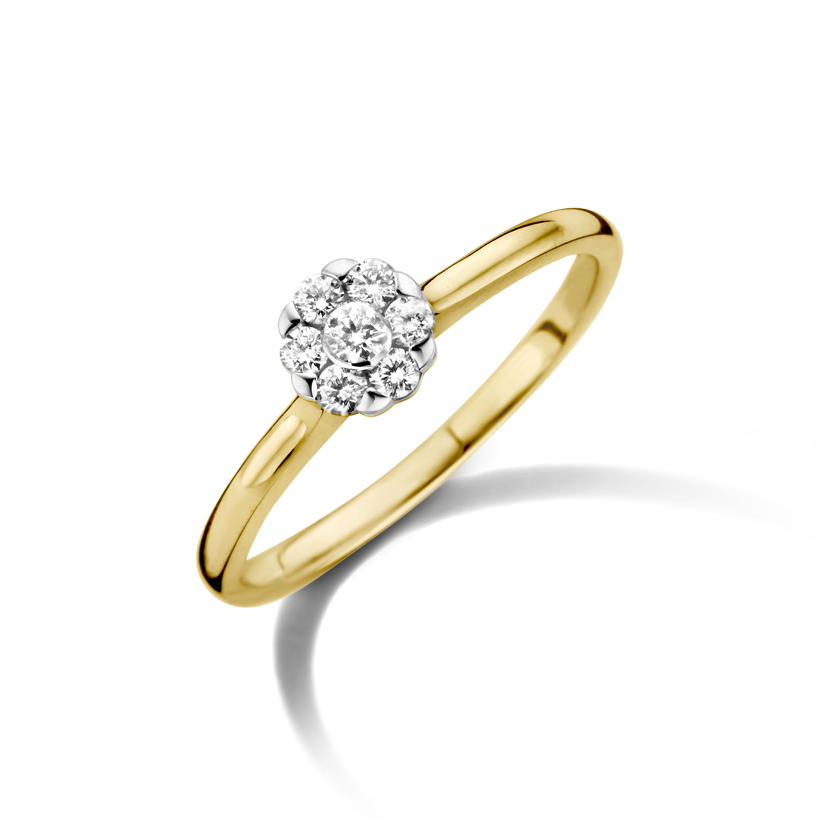 Gouden ring 18 kt met diamant 0,19 ct
maat 54