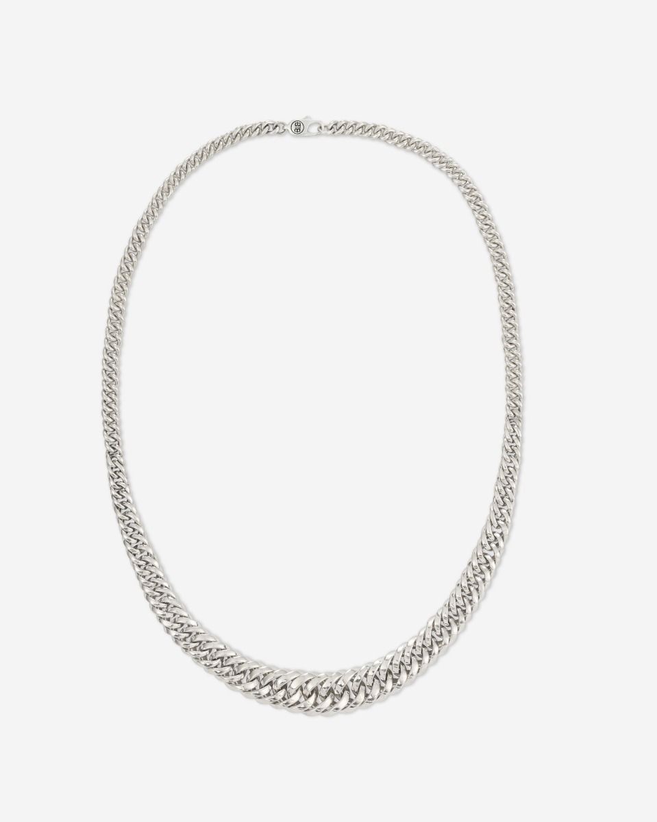 Deze Buddha To Buddha 403 Chain Gradient collier van 46cm is handgemaakt van hoogwaardig zilver en heeft een uniek ontwerp met geribbelde schakels. Het collier is stoer en stijlvol tegelijk en kan zowel casual als chique worden gedragen. Combineer het met andere sieraden van Buddha To Buddha voor een complete look. Het collier wordt geleverd in een luxe geschenkverpakking.
