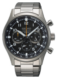 Seiko Quartz Chronograaf heren pols horloge staal met stalen band met klap sluiting. 
Zwarte wijzerplaat. 10 ATM waterdicht.