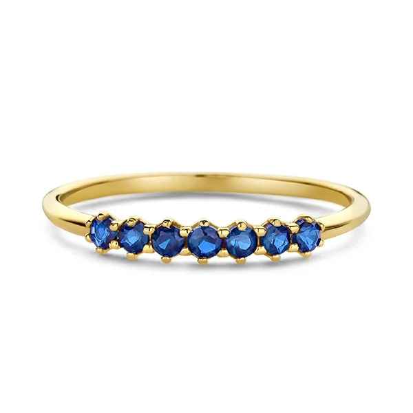 14 kt gouden ring met 7x saffier