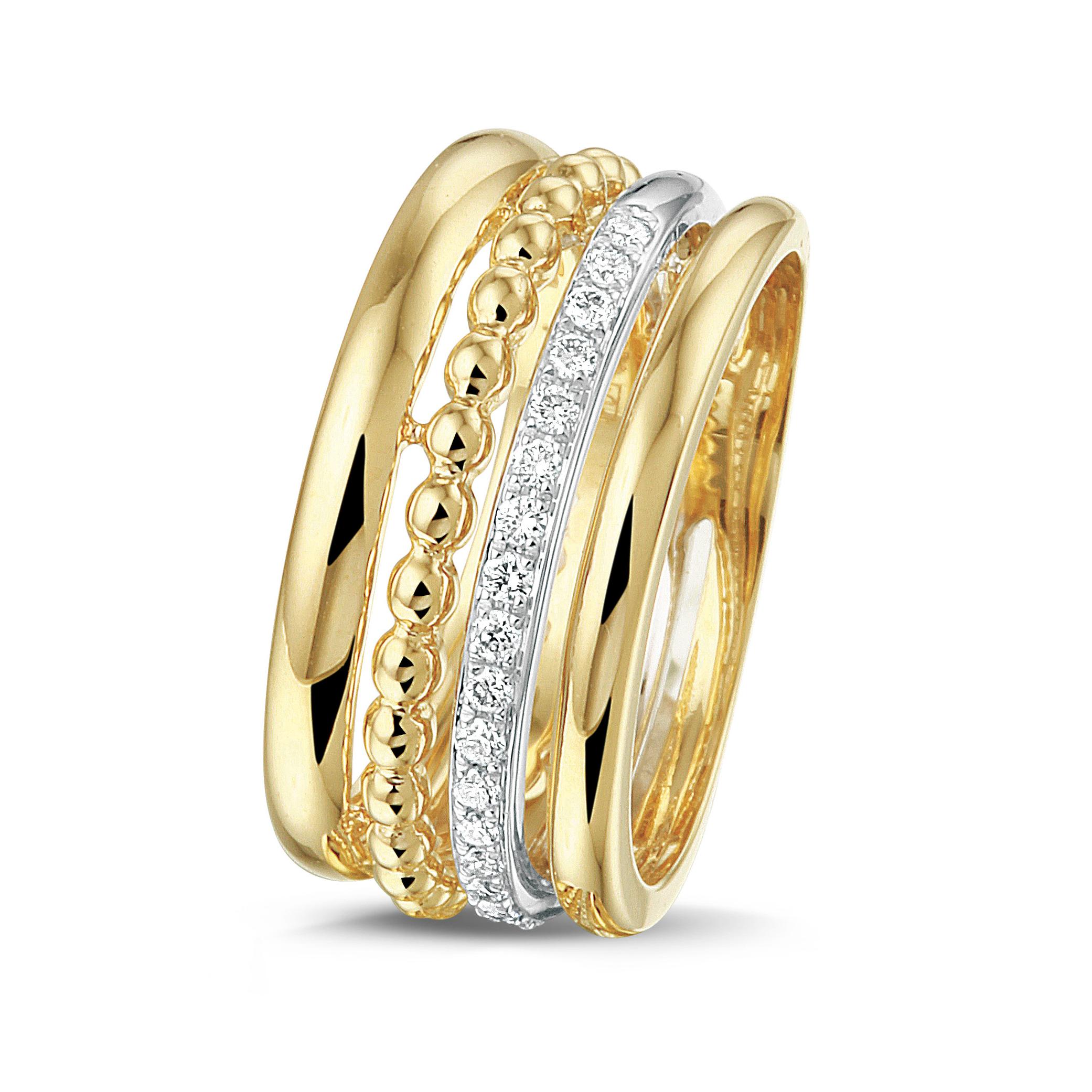 Huiscollectie - Geelgouden dames ring bezet met 19x0.009ct 14KT