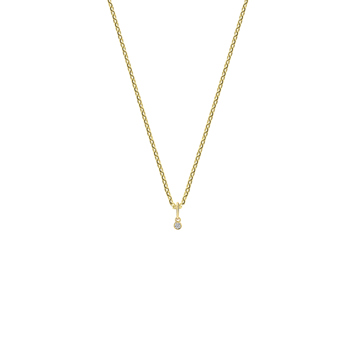 14k Geelgouden anker collier uitgevoerd met een schitterende zirkonia. Het collier heeft een draaglengte van 41cm en een extensie van 4cm.