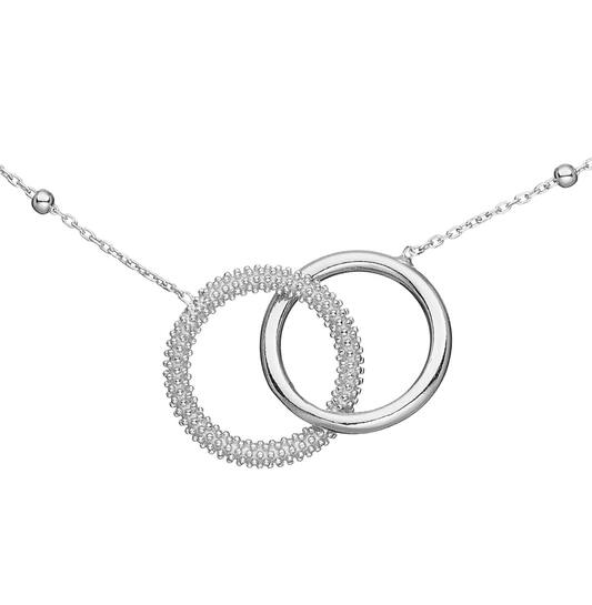 Zilver Gerhodineerd Collier met Balletjes en 2 Rondjes