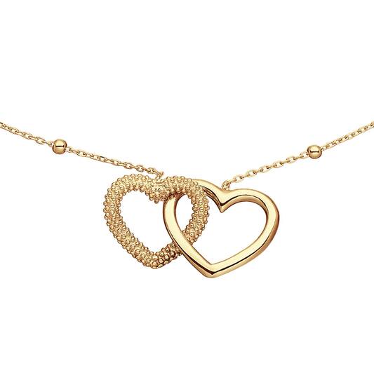 Zilver Verguld Collier met Balletjes en 2 Hartjes