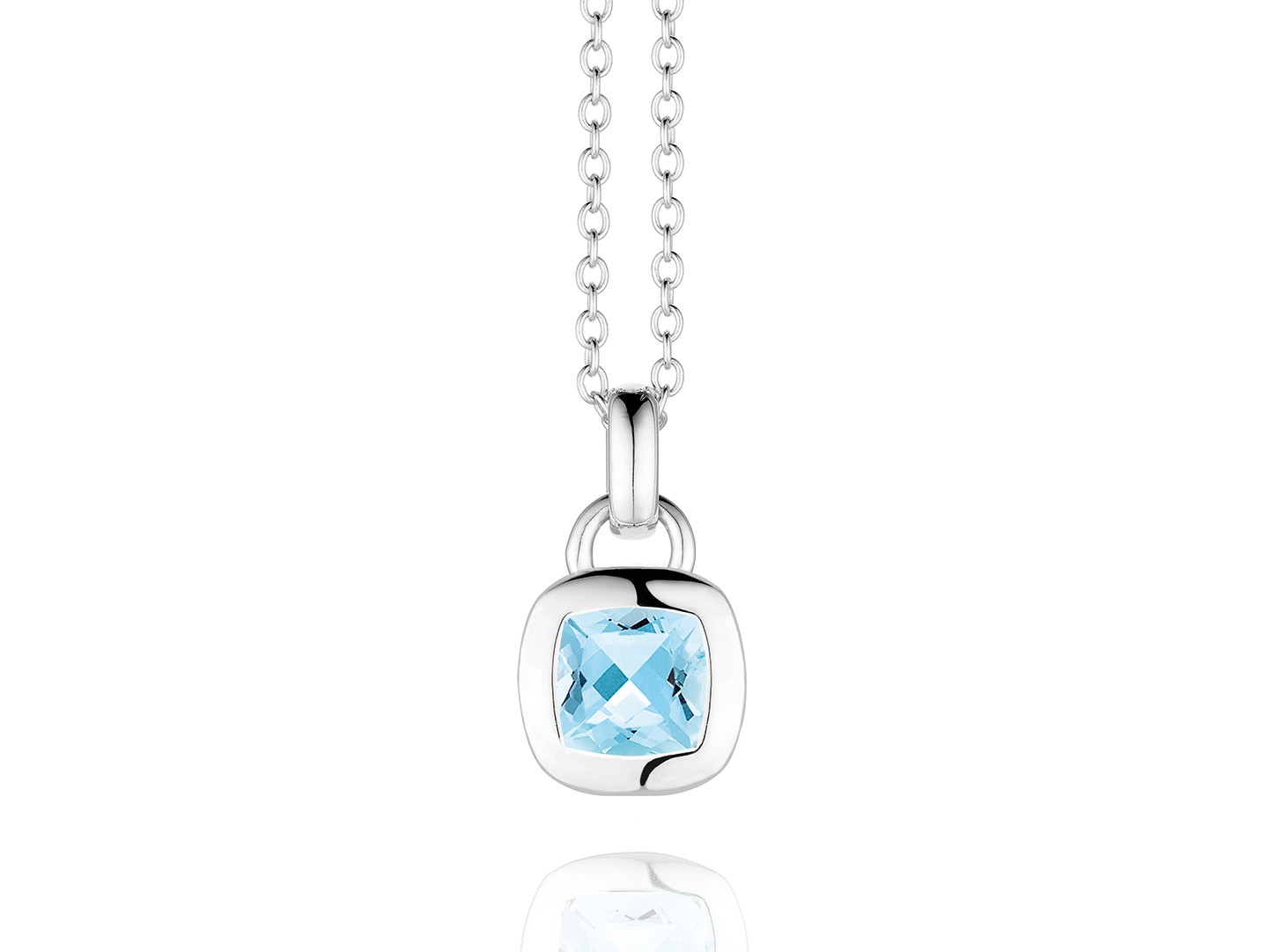 Quinn - Zilver anker collier inclusief hanger bezet met blauw topaas. 6x6mm