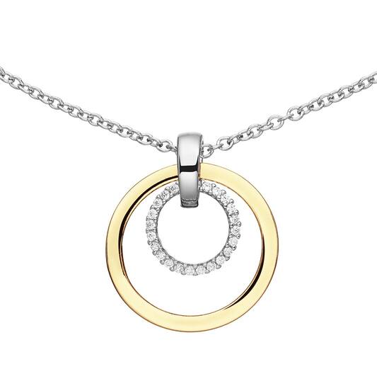 Zilver Gerhodineerd Collier met Vergulde Ring en Zirkonia