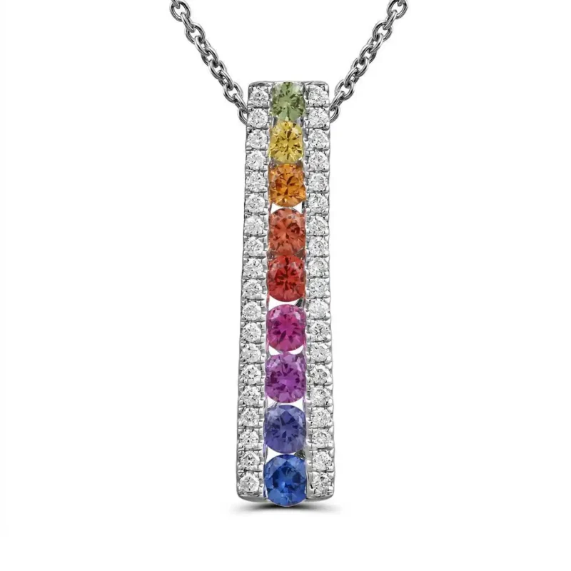 Huiscollectie - 18kt witgouden hanger bezet met Diamant en Rainbow Saffier - GJ225718K