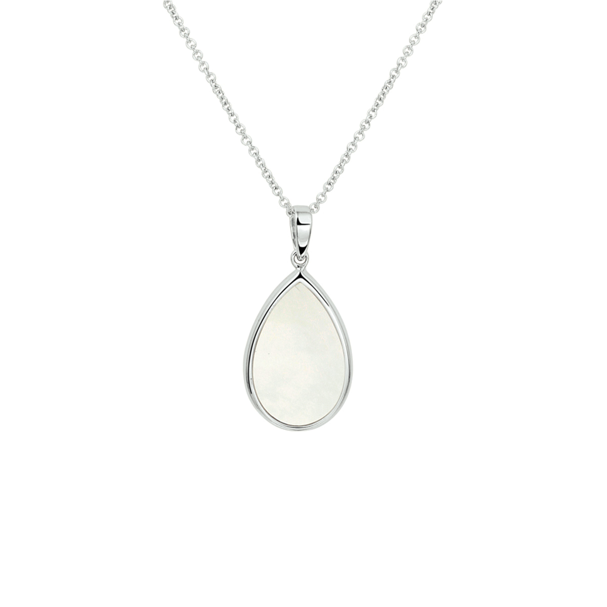 Gerhodineerd zilveren 1.3mm anker collier met een lengte van 42cm en een extensie van 3cm uitgevoerd met parelmoer in een zetkast van 22.5x13.5mm en stevig hangoog. Het collier is te combineren met bijpassende sieraden uit onze collectie.