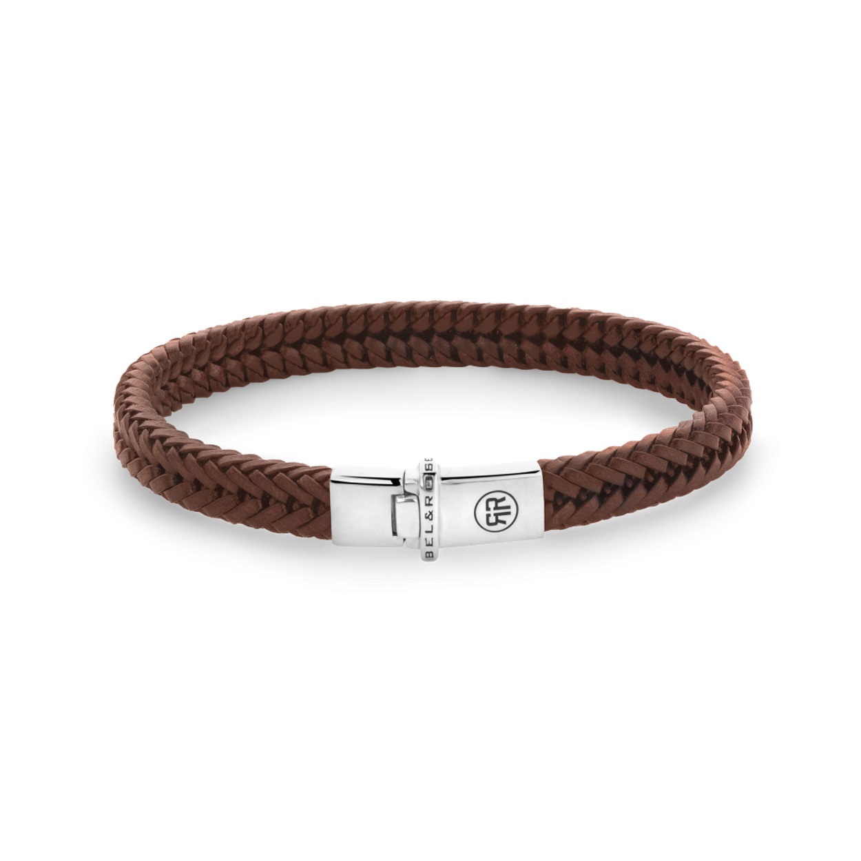 Rebel & Rose - Zilver/leer, armband, Small Braided Apollo Cognac Large - RR-L0173-S-L