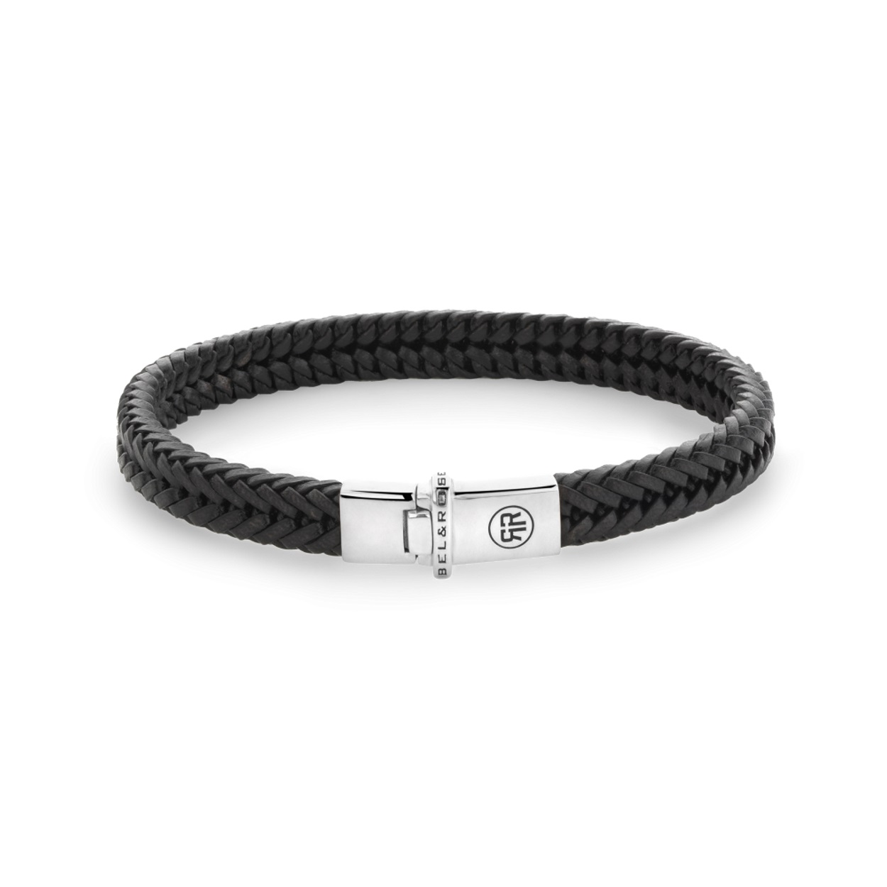 Rebel & Rose - Zilveren/lederen armband, Small Braided Apollo Black Large - RR-L0172-S-L