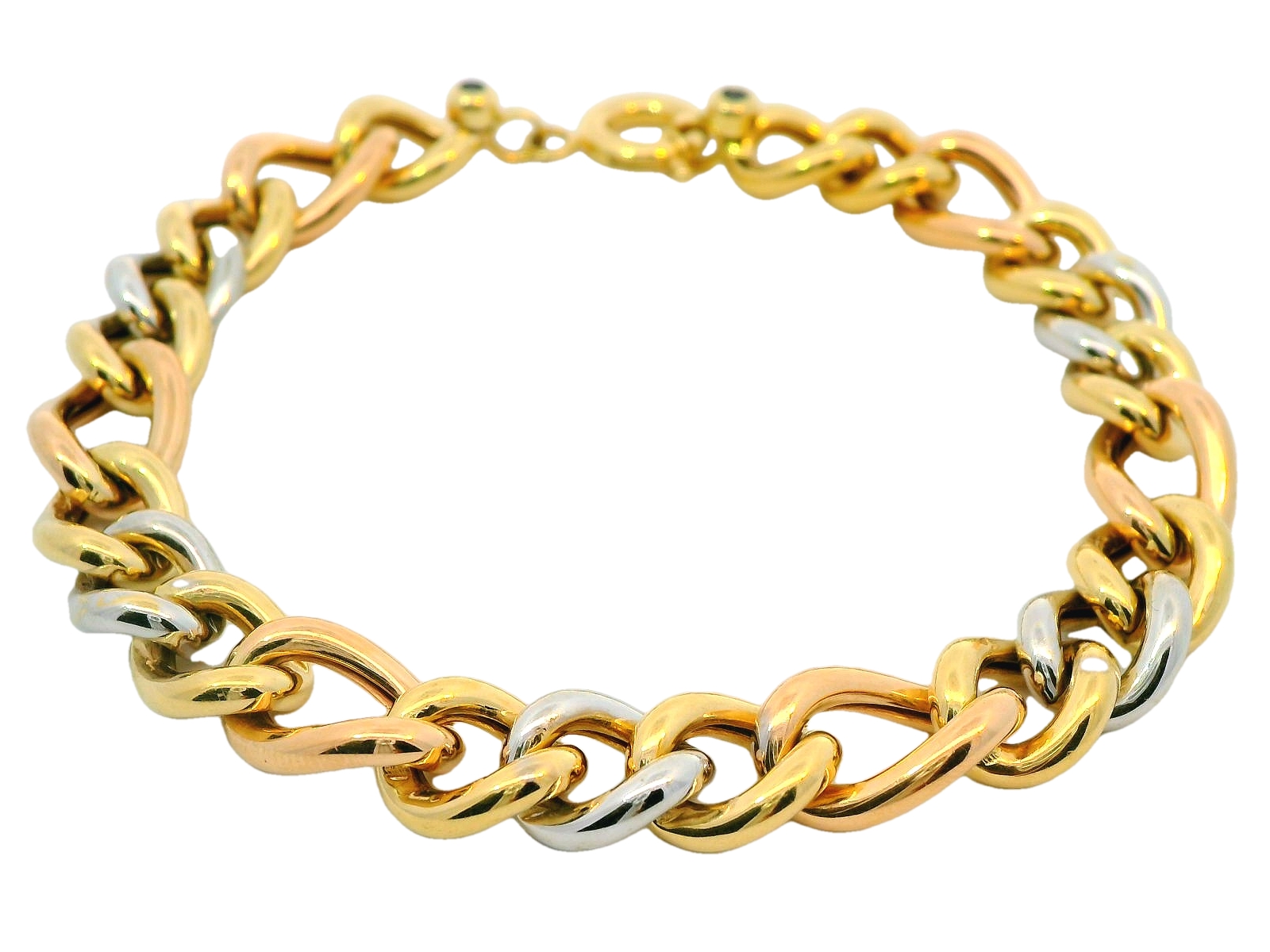 Deze armband van Louis Bros is vervaardigd uit 14 karaat tricolor (15.12 gr.). 
Deze prachtige tricolor armband voor dames combineert elegantie met moderniteit. Gemaakt van geelgoud, witgoud en roségoud, straalt de armband luxe en veelzijdigheid uit. De schakels vloeien soepel in elkaar over, waardoor het sieraad een dynamische en speelse uitstraling krijgt. Perfect voor elke gelegenheid, voegt deze unieke armband een vleugje verfijning toe aan elke outfit, terwijl de mix van gouden tinten tijdloos en stijlvol blijft.