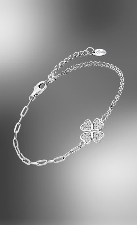 Lotus zilveren armband met klavertje vier zirc