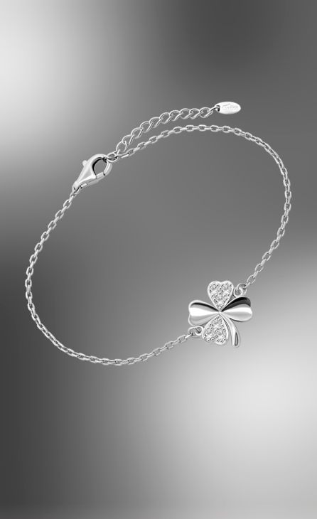lotus zilveren armband klavertje vier met zirconium