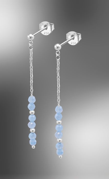 Lotus zilver oorhanger blauwe bolletjes