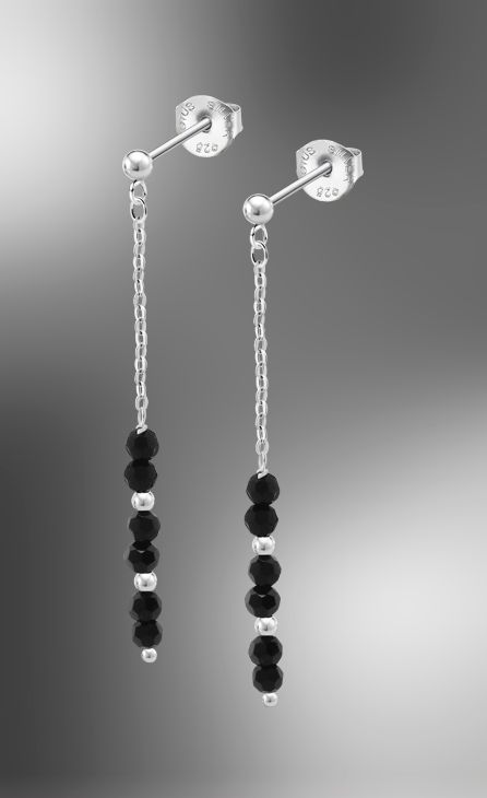 Oorbellen zilver lotus zwarte bolletjes