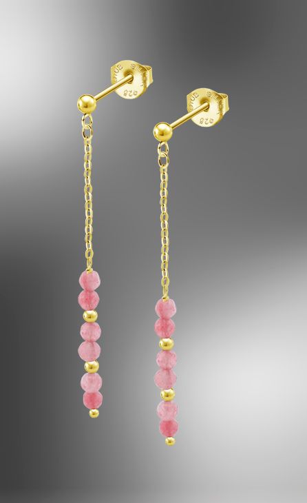 Oorbelhangers plaqué lotus zilver met rose bolletjes