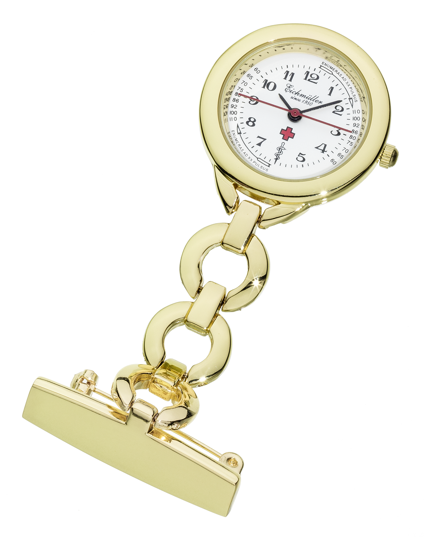 Horloge voor gebruik in de zorg met speld bevestiging,