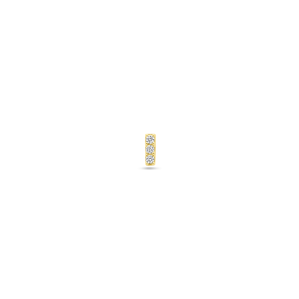 14k Geelgouden flat back piercing met schroefdraad uitgevoerd met zirkonia. Deze piercing heeft&nbsp;een afmeting van 5x1.5mm, een buis lengte van 8mm en een buisdikte van 1.0mm.&nbsp;Let op, per stuk leverbaar.
