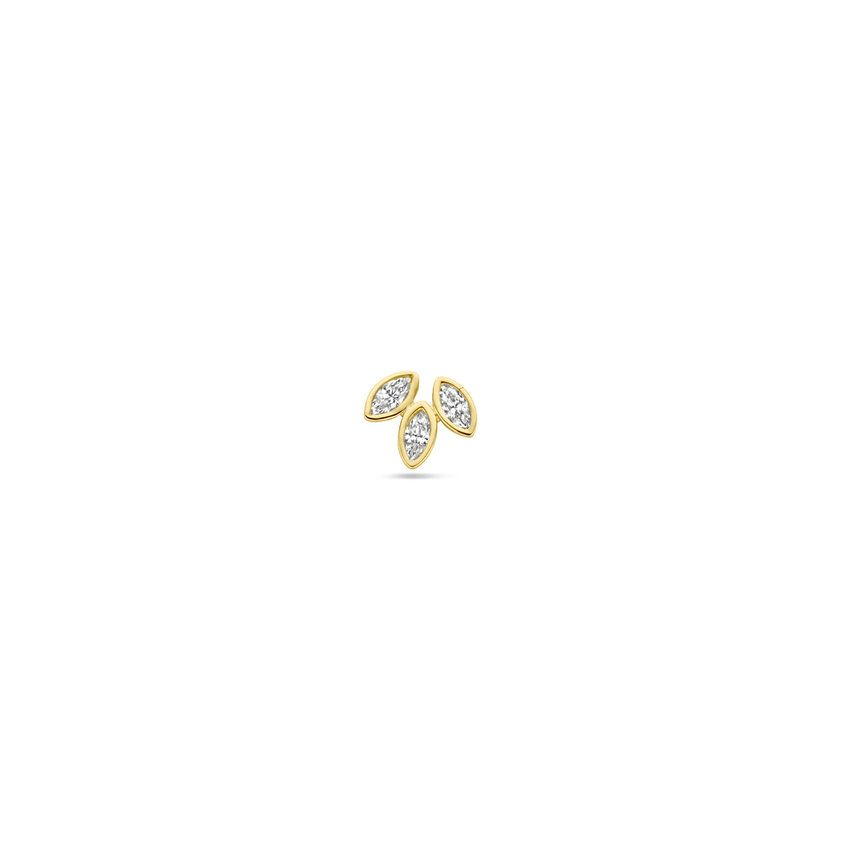 14k Geelgouden flat back piercing met schroefdraad uitgevoerd met zirkonia. Deze piercing heeft&nbsp;een afmeting van 5.5x6.5mm, een buis lengte van 8mm en een buisdikte van 1.0mm. Let op, per stuk leverbaar.