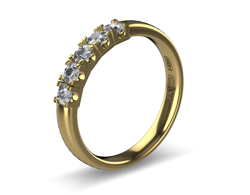 14 Karaat geel gouden Memoire ring met geelgouden zetting model A.S. 11133. Met 5X 0.07 crt briljant G/VVS op maat 52.