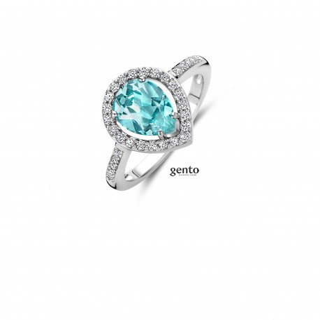 zilveren ring met zirconiumen blauwe steen