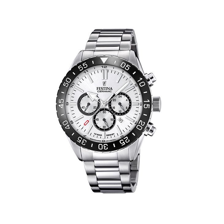 Festina - Staal heren horloge met ceramic bezel, chronograaf, quartz, 100 meter WR, Saffierglas - F20575/1