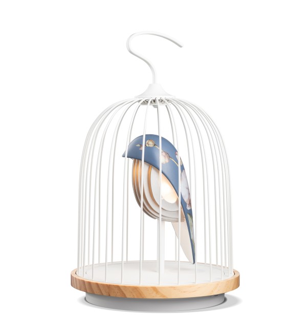 Deze porseleinen vogel is een uitvoering binnen de collectie: de Blooming Orchid. Het vogeltje zit in een wit metalen kooi en is met de hand beschilderd. Traditioneel stonden orchideeën voor vruchtbaarheid, luxe en rijkdom. Ze werden als cadeau gegeven aan vrienden, familieleden en koppels om hen veel geluk en voorspoed te wensen.
