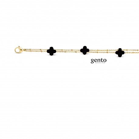 armband staal gento plaqué klavertje zwart