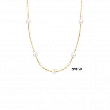 Ketting staal gento jewels d'oré parels wit