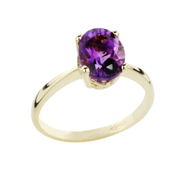14k Gouden Ring met Oval Cut 9x7 Amethyst Maat 18 bu054-g