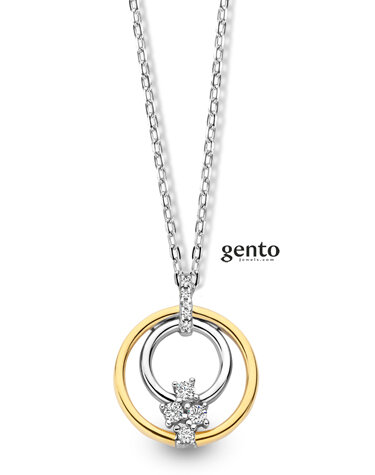 Zilveren ketting met zilveren bicolor hanger en zirconium 