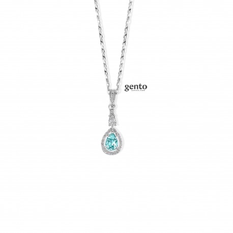 Zilveren ketting met zilveren hanger met blauw goen zirconium