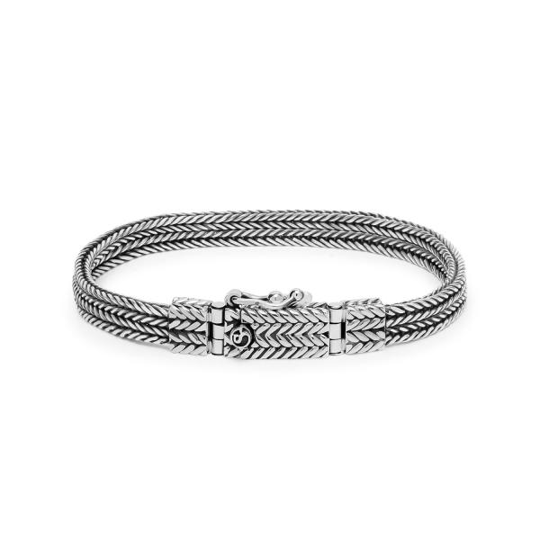 Massief zilveren armband met 2 strengen op 19 cm