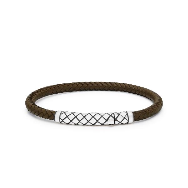 437BRN armband zilver leer CROSSLINE Collectie